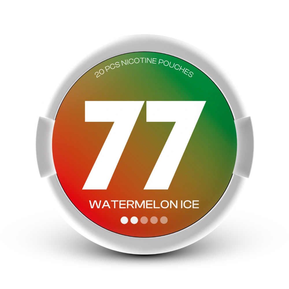 77 Light Nicotine Pouches Watermelon Ice mit 20 Beutel pro Dose, mittlere Stärke mit grün-rotem Farbverlauf-Design