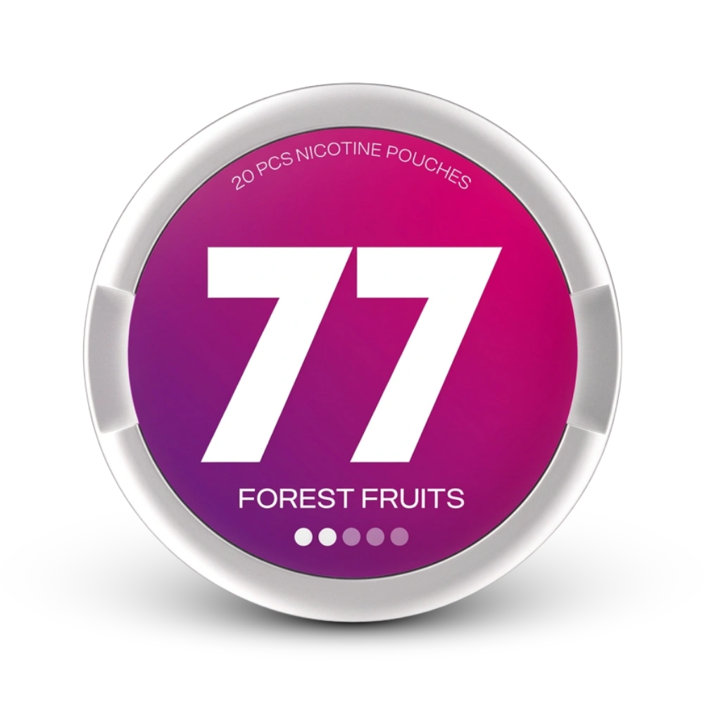 77 Light Forest Fruits Nicotine Pouches, 20 Beutel, 8mg, lila Dose mit weißem Rand