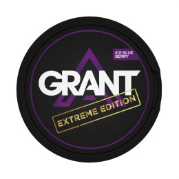Grant Extreme Edition Ice Blueberry Nicotine Pouches Dose schwarze Verpackung mit violettem Logo