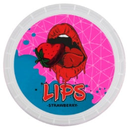 LIPS Strawberry Nicotine Pouches Dose mit rotem Lippen-Design, Erdbeere-Aroma, starke Stärke