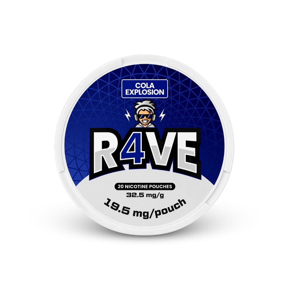 RAVE Cola Explosion 32.5mg – can of nicotine pouches