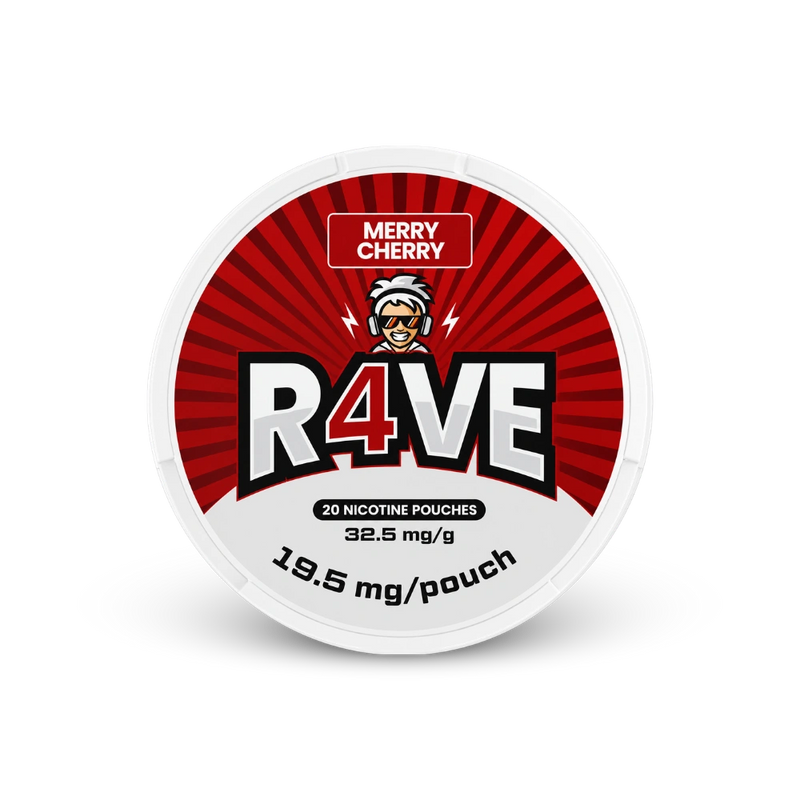 RAVE Merry Cherry 32.5mg – can of nicotine pouches