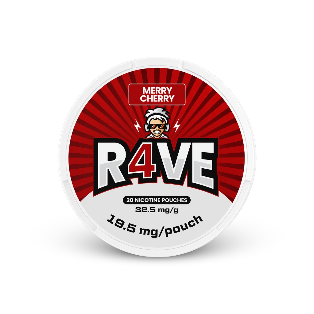 RAVE Merry Cherry 32.5mg – can of nicotine pouches