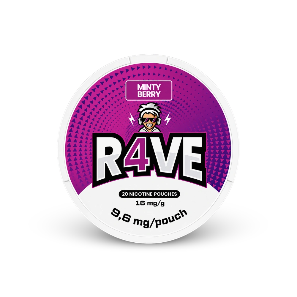 RAVE Minty Berry 16mg – can of nicotine pouches