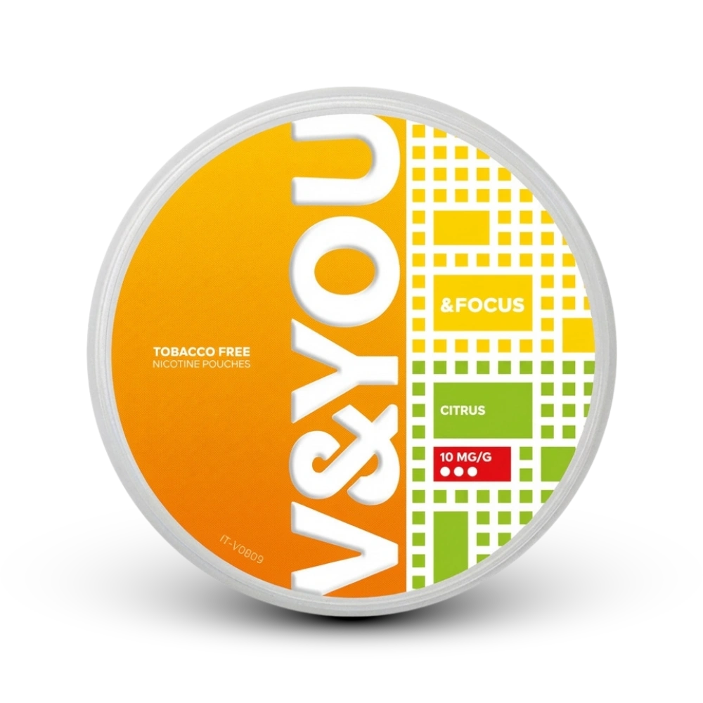 V&YOU Focus Citrus Nicotine Pouches, 10 mg/g Stärke, tabakfrei, Zitrusgeschmack