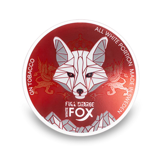 White Fox Full Charge Nicotine Pouches Dose mit Fuchs-Design, Minzaroma, starke Stärke, All White Format