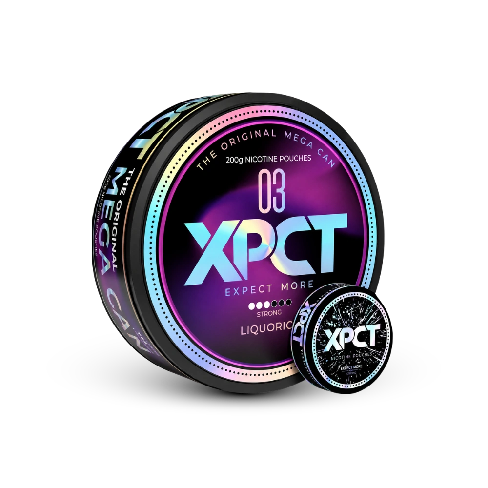 XPCT Black Mega Liquorice – can of nicotine pouches