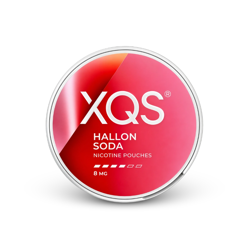XQS Hallonsoda Strong – can of nicotine pouches