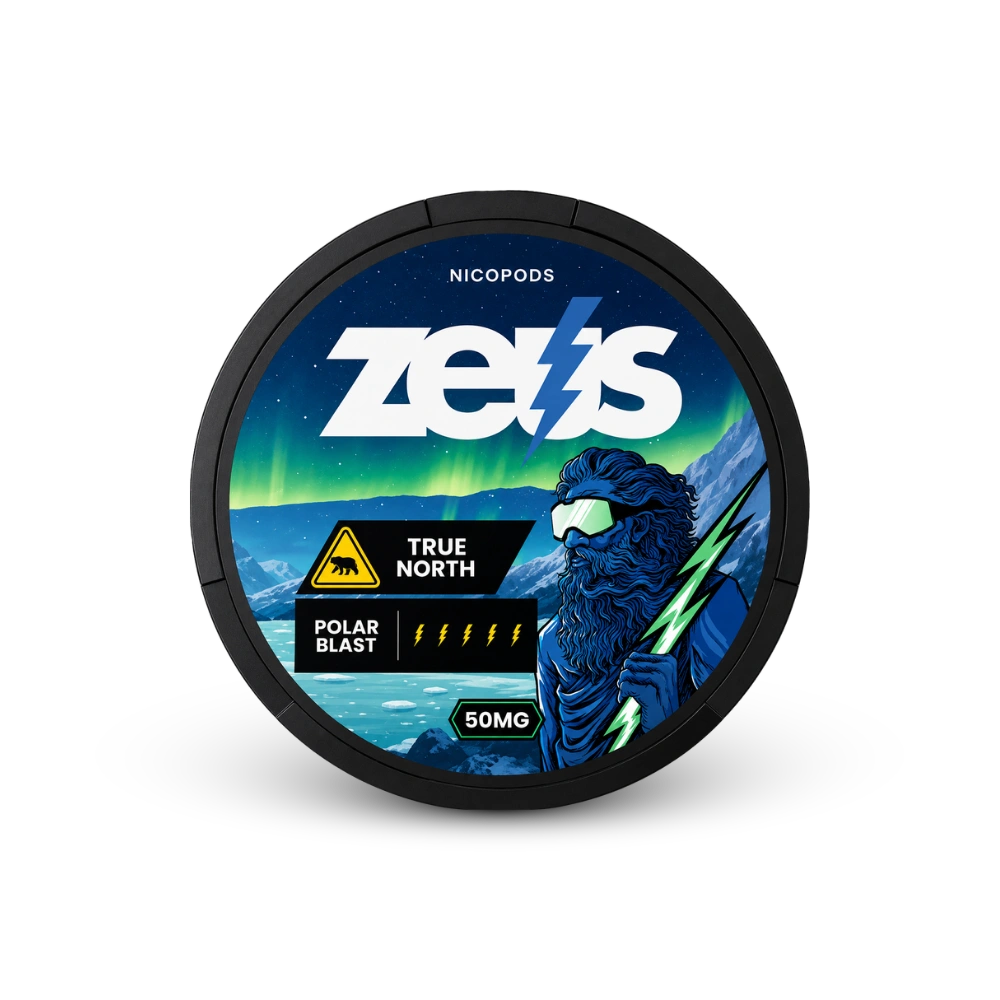 Zeus True North Extra Strong – Aroma de Menta, Extra Forte, 20 Sachês/Lata