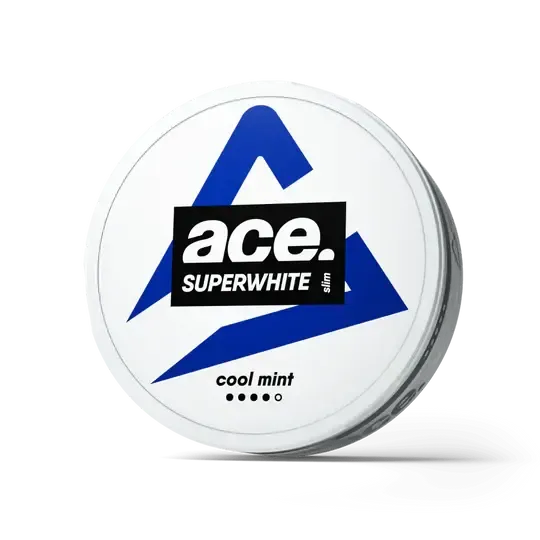 ace Superwhite Cool Mint Nicotine Pouches Dose mit blauem Logo Design