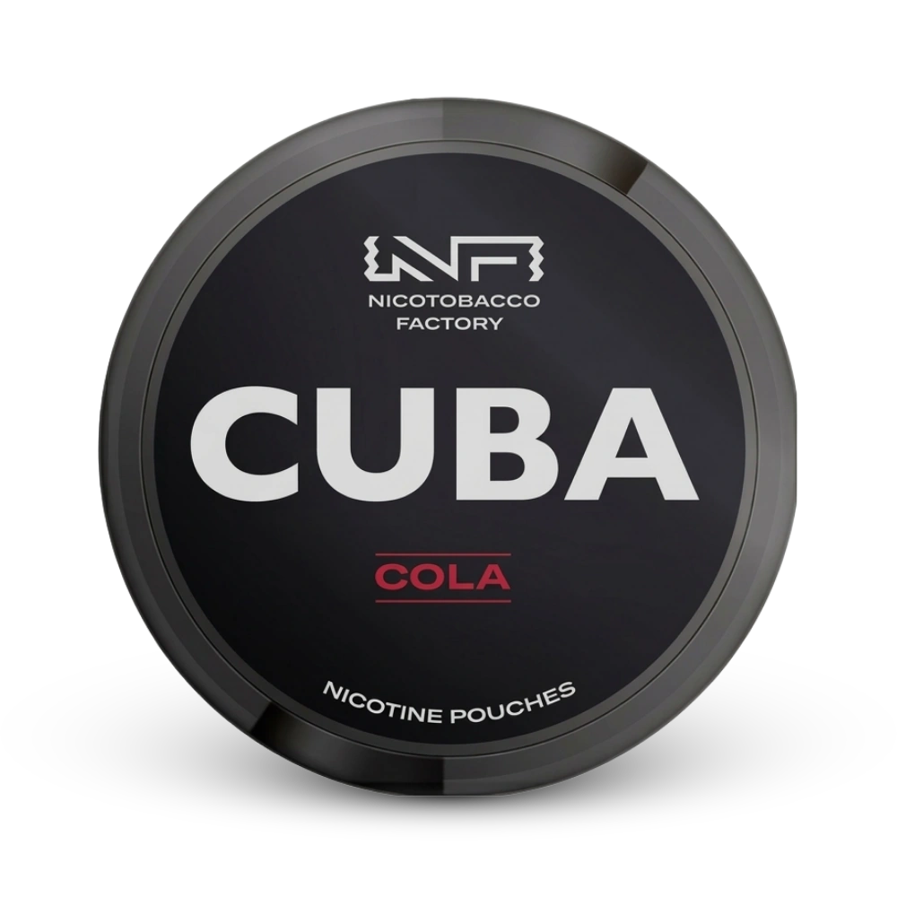 Cuba Cola Nicotine Pouches von Nicotobacco Factory, schwarze Dose mit Cola-Geschmack, Extra Stark