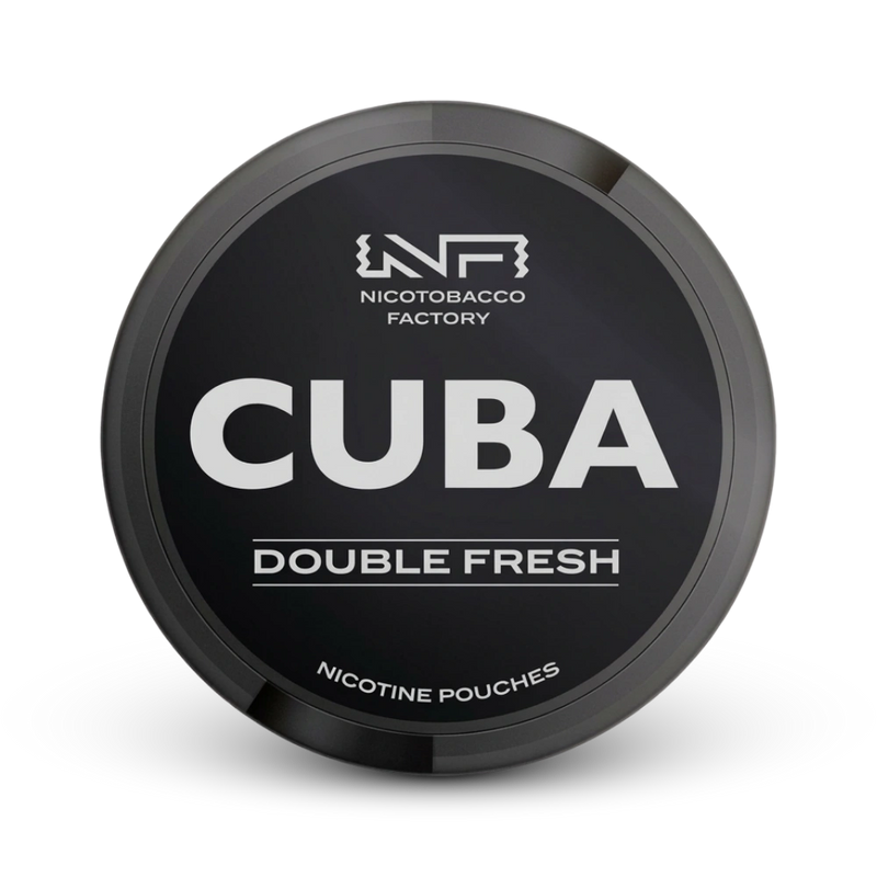 Cuba Double Fresh Nicotine Pouches von Nicotobacco Factory, schwarze Dose mit weißer Beschriftung
