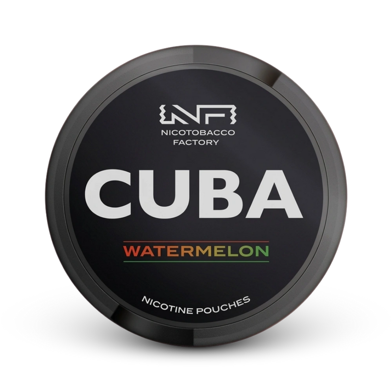 Cuba Watermelon Nicotine Pouches von Nicotobacco Factory in schwarzer Dose mit Wassermelonen-Geschmack