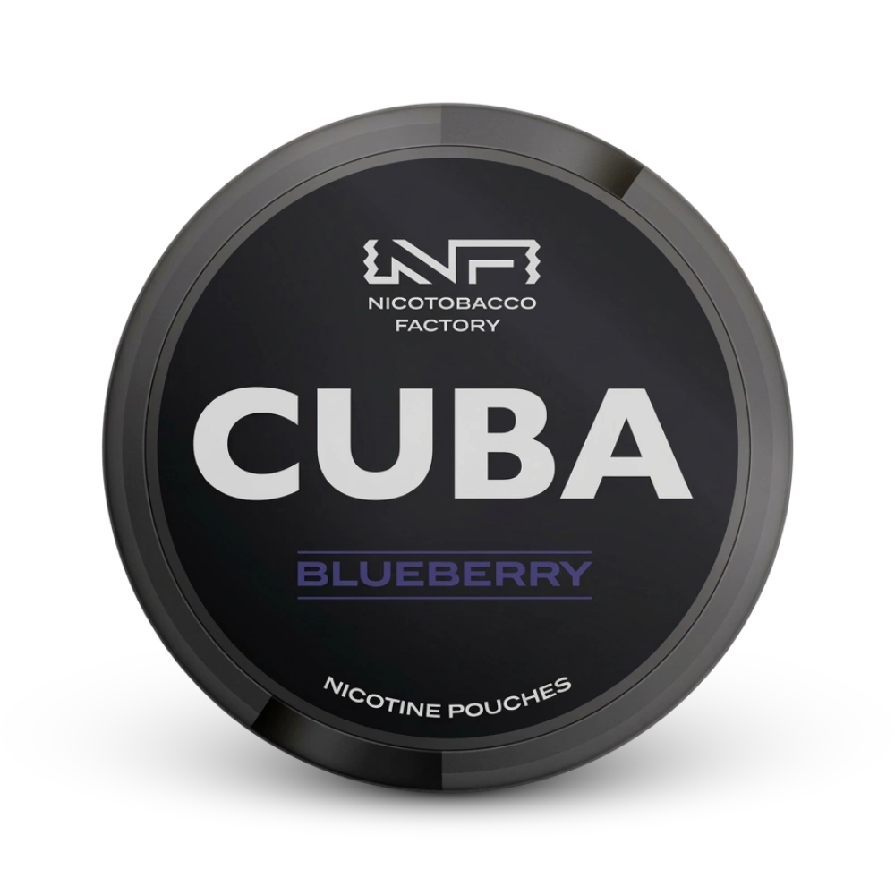 Cuba Blueberry Nicotine Pouches Dose in Schwarz mit weißem Logo und Geschmacksbezeichnung