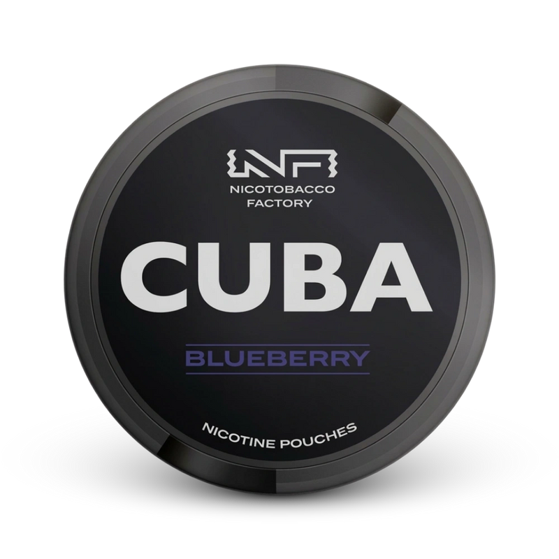 Cuba Blueberry Nicotine Pouches Dose in Schwarz mit weißem Logo und Geschmacksbezeichnung