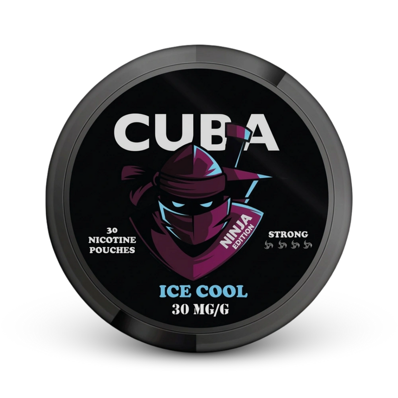 Cuba Ninja Ice Cool Nicotine Pouches 30mg/g, Strong Strength, 30 Beutel in schwarzer Dose mit Ninja-Motiv