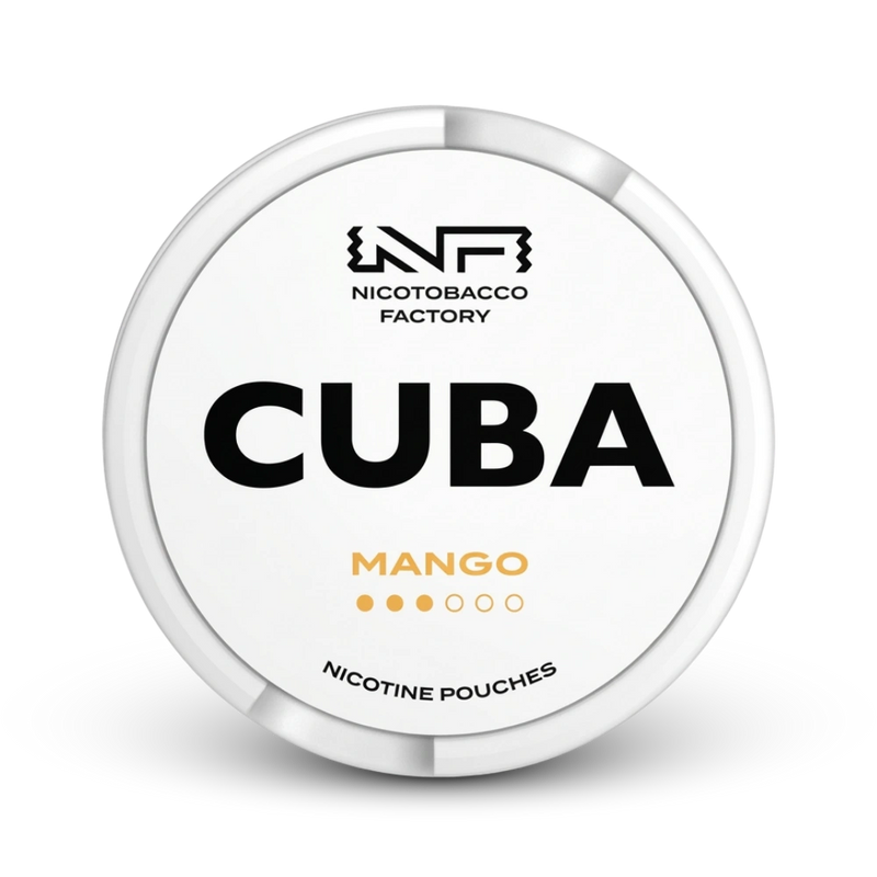 Cuba Nicotine Pouches Mango Geschmack weiße Dose von Nicotobacco Factory