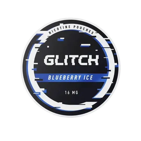 Glitch Blueberry Ice Nicotine Pouches 16mg Dose mit blauem Eismotiv-Design