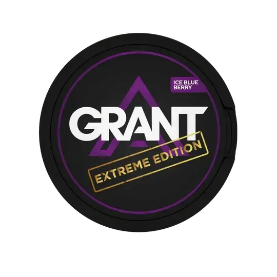 Grant Extreme Edition Ice Blueberry Nicotine Pouches Dose mit violettem Logo und schwarzem Design