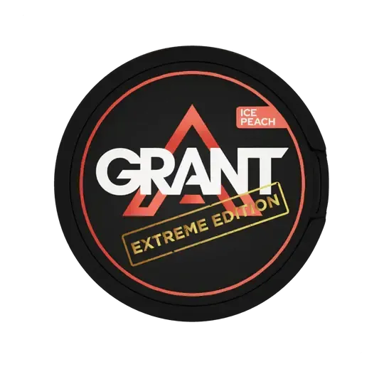 Grant Extreme Edition Ice Peach Nicotine Pouches Dose mit rotem Logo und schwarzem Design