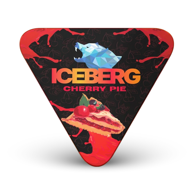 Iceberg Cherry Pie Nicotine Pouches in dreieckiger Dose mit Kirsch-Geschmack und Eisbär-Logo auf schwarzem Hintergrund