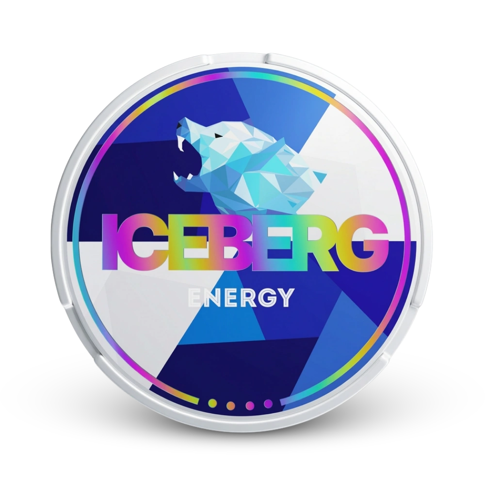 Iceberg Energy Nicotine Pouches, Extra Stark mit 50mg Nikotin, farbenfrohe Dose mit Eiskristall-Design