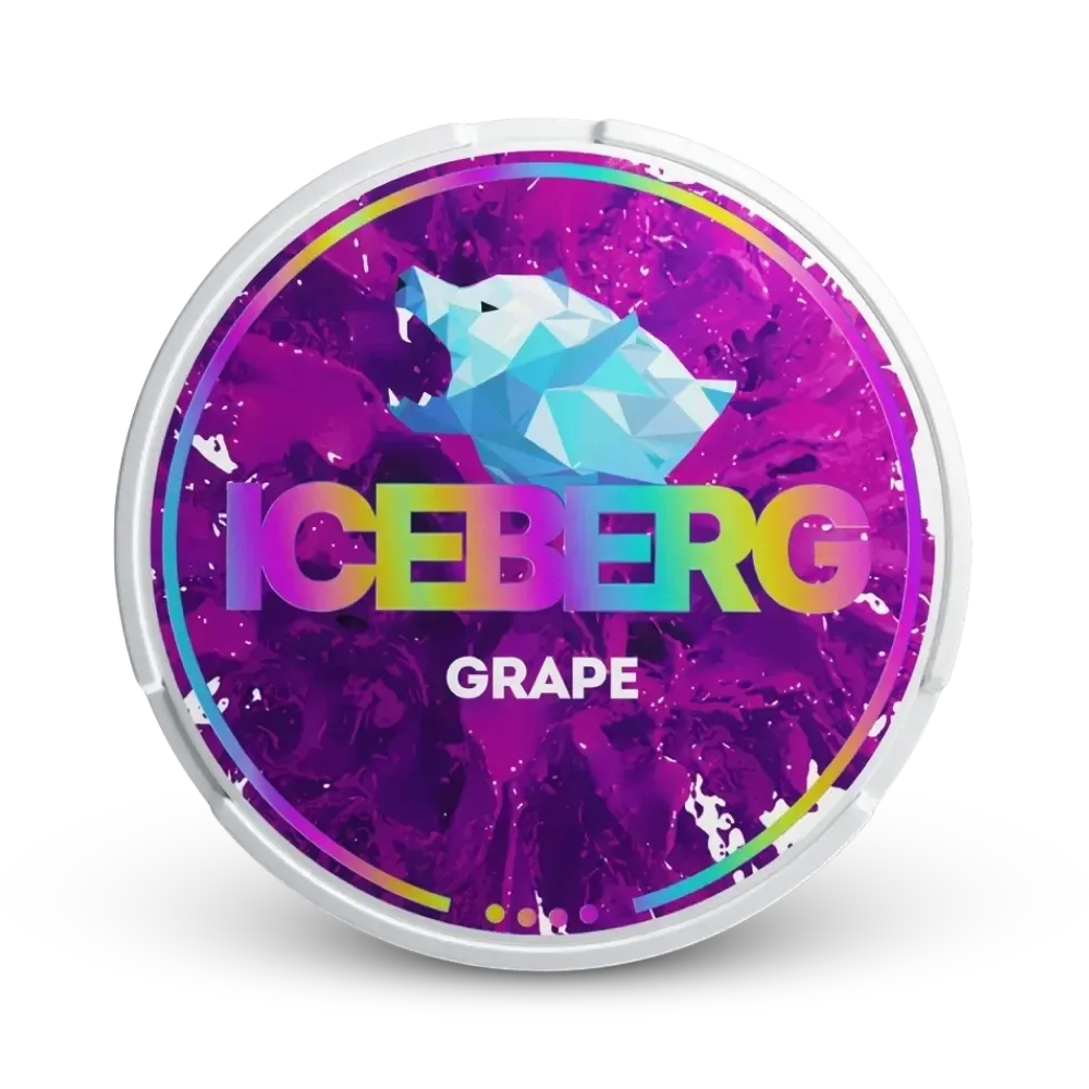 Iceberg Grape Nicotine Pouches, Trauben-Aroma, Extra Stark 50mg, weiße Dose mit violettem Design