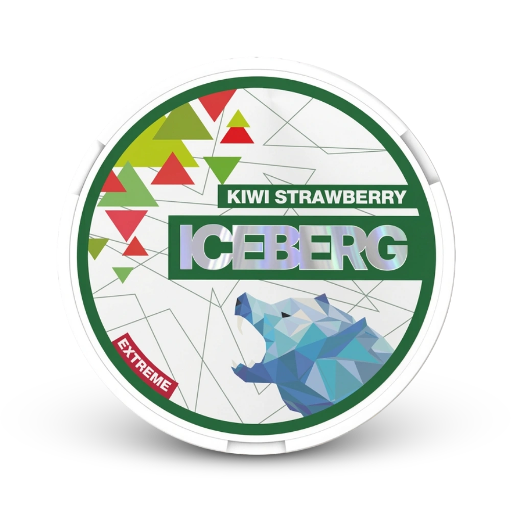 Iceberg Kiwi Strawberry Extreme Nicotine Pouches Dose mit grünem Design und Eisbär-Grafik
