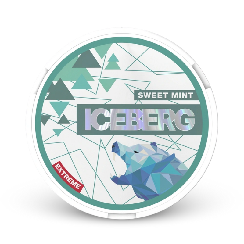 Iceberg Sweet Mint Nicotine Pouches Extreme, 50mg Stärke, Dose mit geometrischem Eisberg-Design