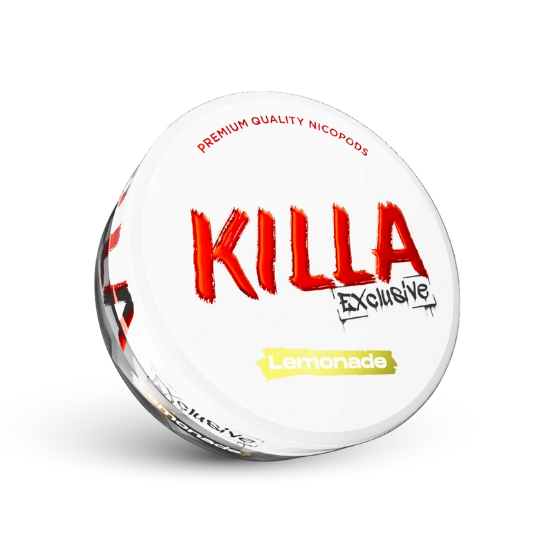 Killa Exclusive Lemonade Nicotine Pouches Dose mit Zitronengeschmack und rotem Logo auf weißem Hintergrund