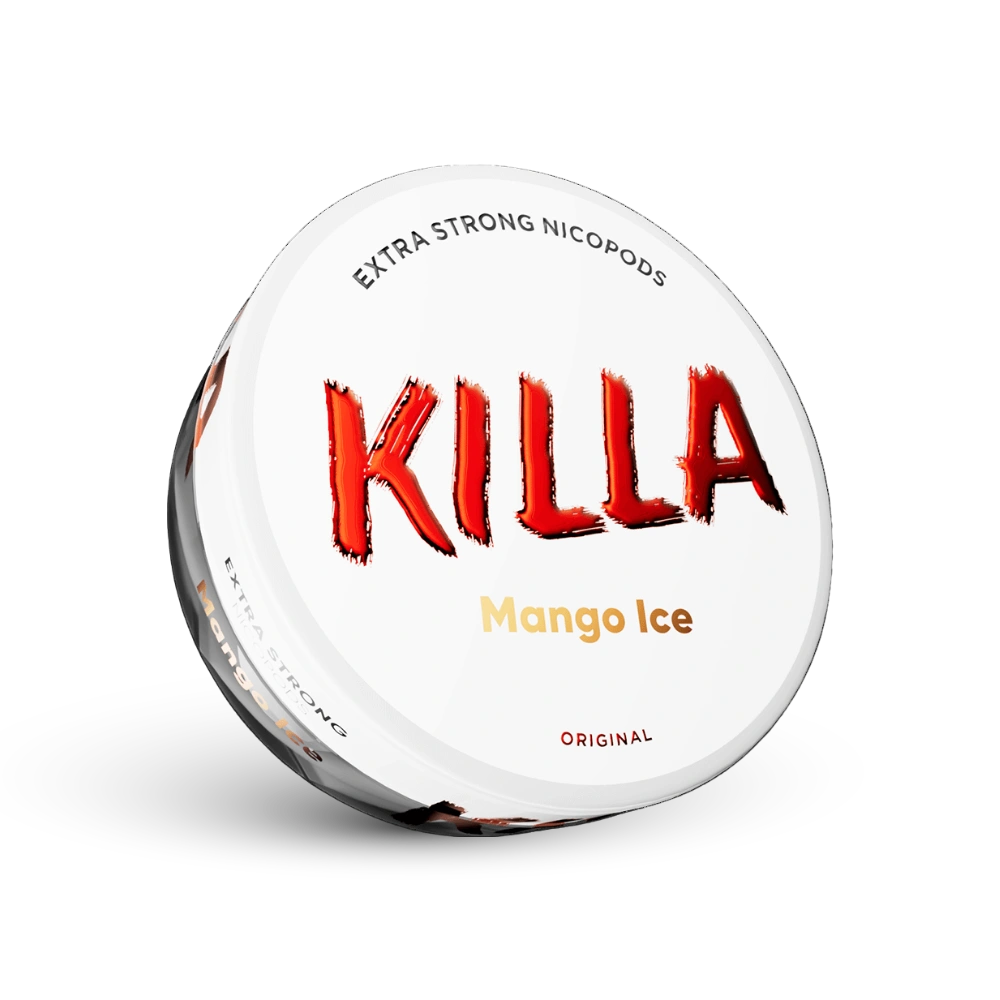 Killa Mango Ice Nicotine Pouches Extra Strong, 16 mg, Dose mit weißem Design und rotem Logo