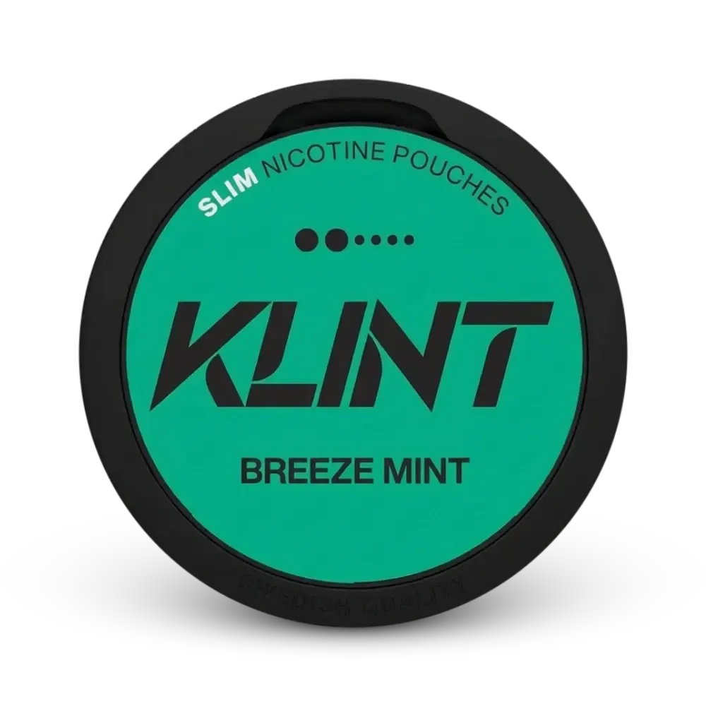 KLINT Breeze Mint Slim Nicotine Pouches, Dose mit Minzgeschmack in Türkis und Schwarz
