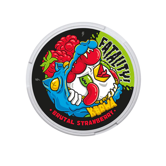 Kurwa Fatality Strawberry Nicotine Pouch Dose mit rotem Erdbeermotiv und ultrastarkem Aroma, 20 Beutel