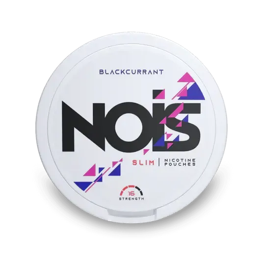 Nois Blackcurrant Slim Nicotine Pouches, Extra Stark, weiße Dose mit modernem Design