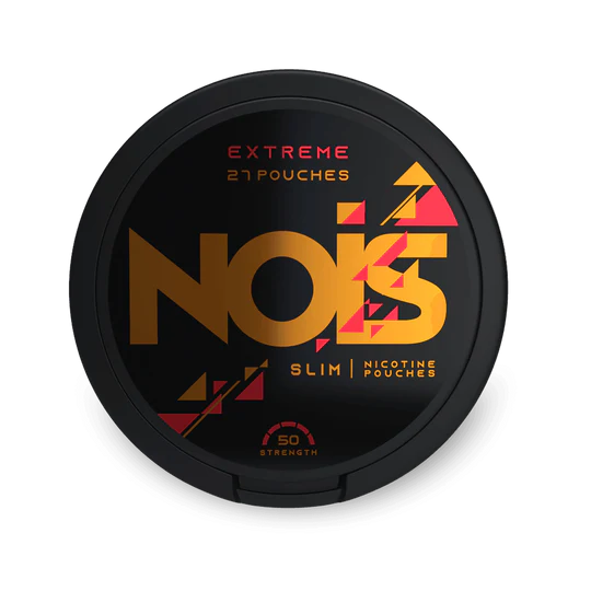 Nois Extreme Slim Nicotine Pouches, 27 Beutel, 50 mg Stärke, schwarze Dose mit goldenem Logo