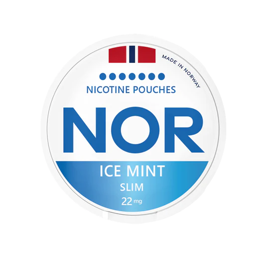 NOR Ice Mint Slim Nicotine Pouches 22 mg, norwegische Dose mit blauem Etikett