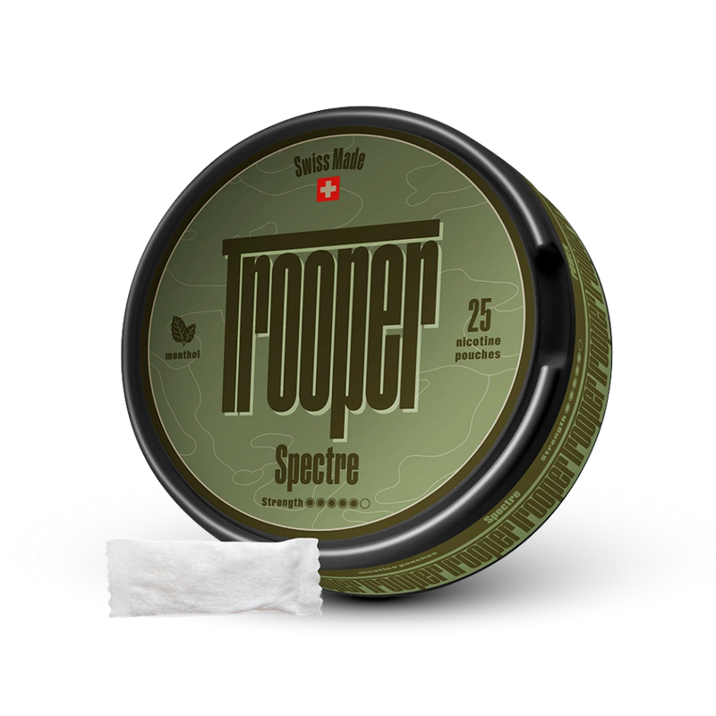 Trooper Spectre Nicotine Pouches Menthol, 25er Dose, Swiss Made, starke Stärke mit weißen Pouches