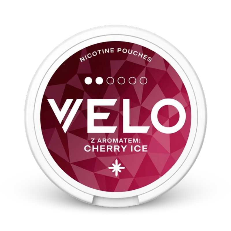 Velo Nicotine Pouches Mini Cherry Ice, 14mg, Kirsch-Eis-Aroma in weißer Dose mit bordeauxrotem Design