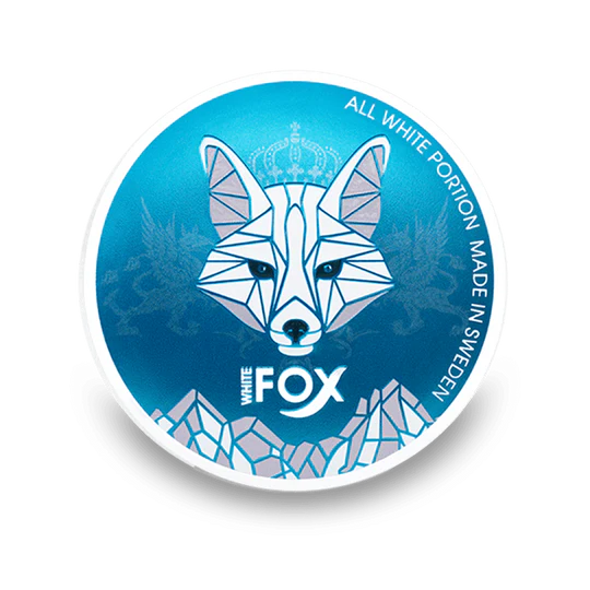 White Fox All White Portion Slim Nicotine Pouches in blauer Dose mit Fuchs-Logo