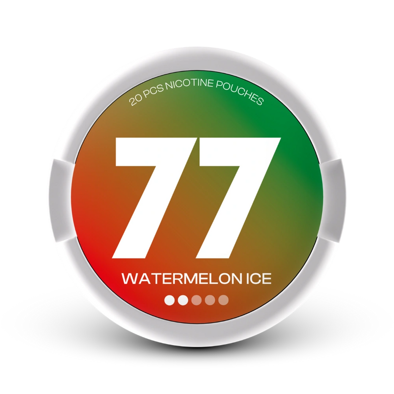 77 Light Nicotine Pouches Watermelon Ice mit 20 Beutel pro Dose, mittlere Stärke mit grün-rotem Farbverlauf-Design