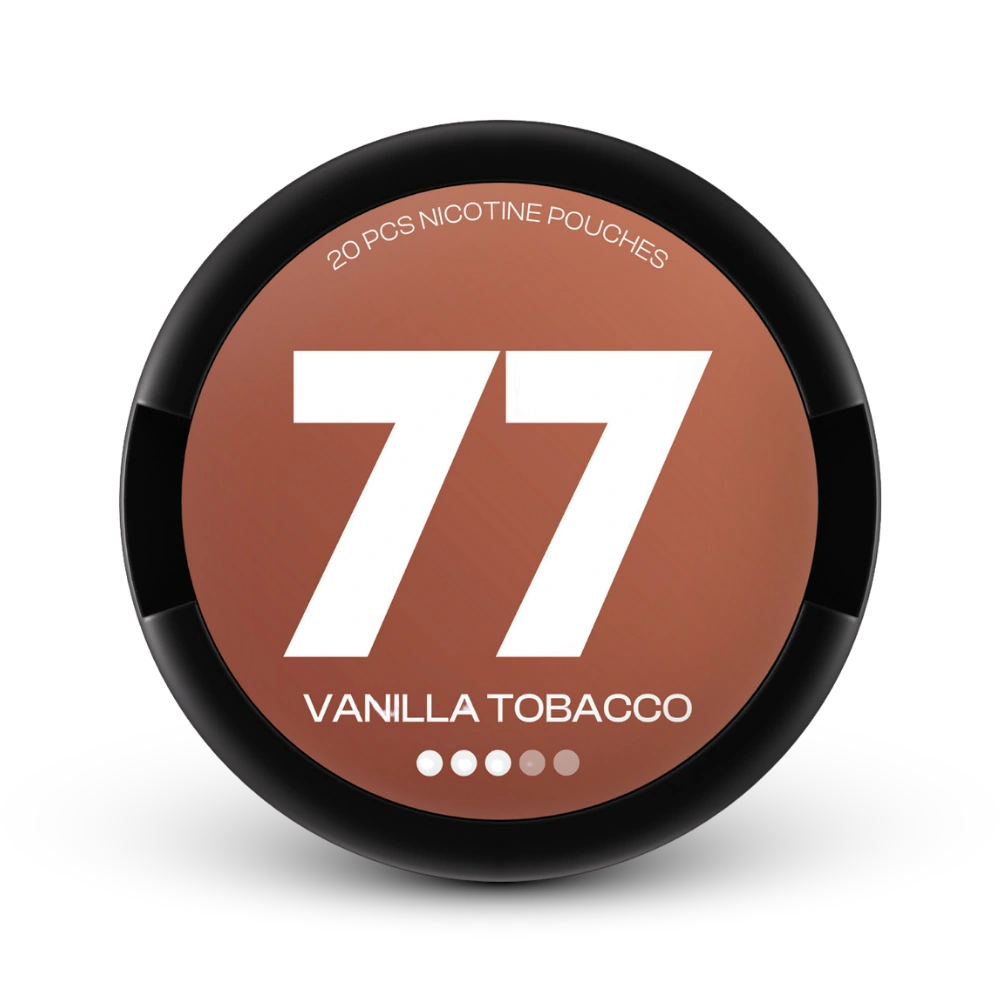 77 Medium Vanilla Tobacco Nicotine Pouches, 20 Beutel mit Vanille-Tabak-Geschmack in schwarzer Dose