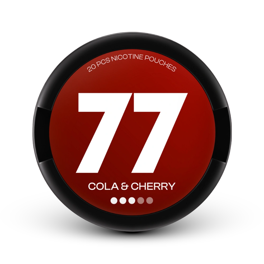 77 Nicotine Pouches Medium Cola & Cherry, 20 Stück, Dose mit rotem Design und schwarzem Rand