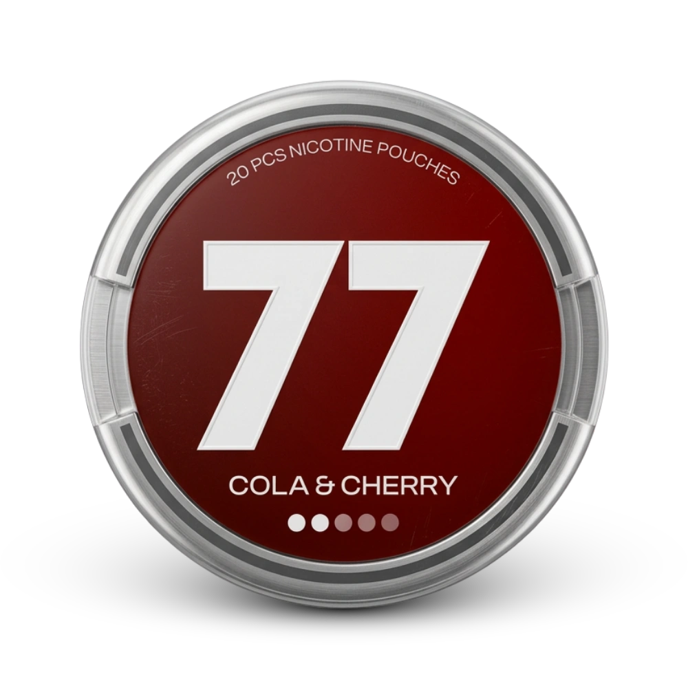 77 Light Cola Cherry Nicotine Pouches, 8mg, 20er Dose mit rotem Design