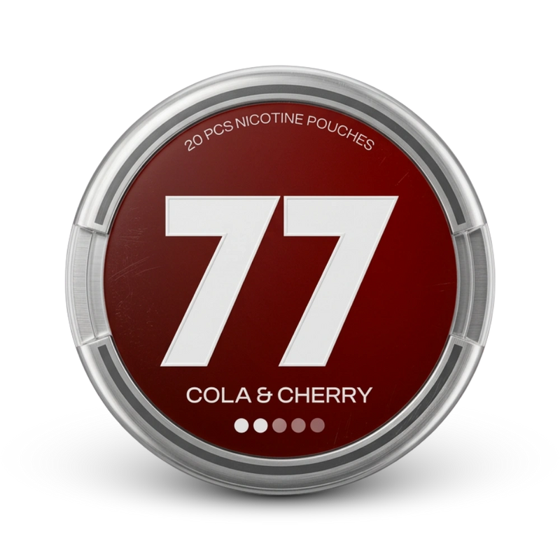 77 Light Cola Cherry Nicotine Pouches, 8mg, 20er Dose mit rotem Design