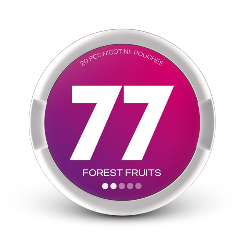 77 Light Forest Fruits Nicotine Pouches, 20 Beutel, 8mg, lila Dose mit weißem Rand