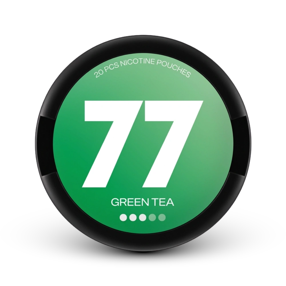 Nicotine Pouch 77 Medium Green Tea mit 20 Beuteln in grüner Dose, 16 mg Stärke