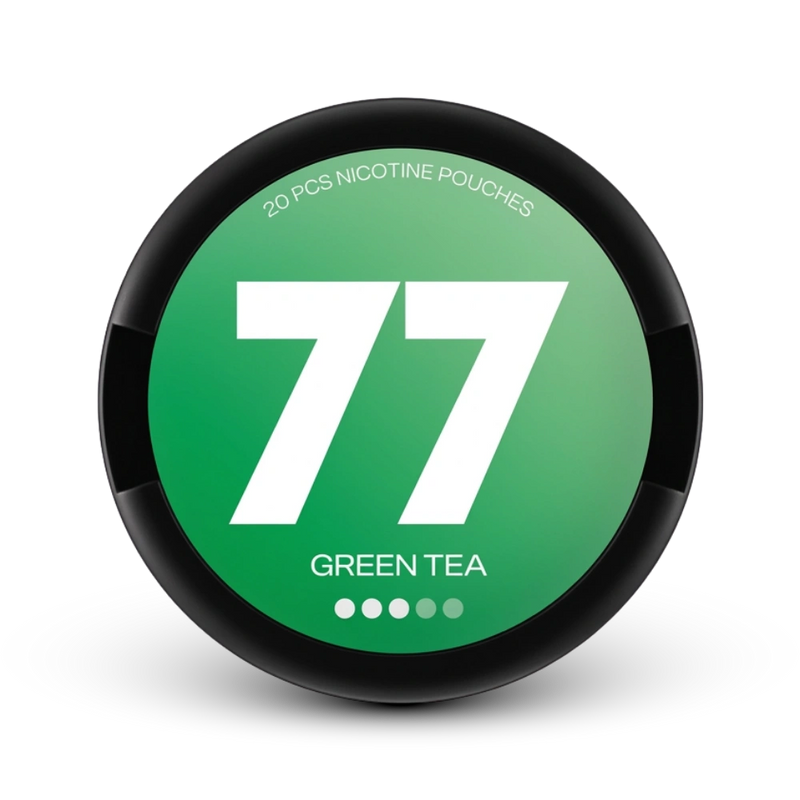 Nicotine Pouch 77 Medium Green Tea mit 20 Beuteln in grüner Dose, 16 mg Stärke