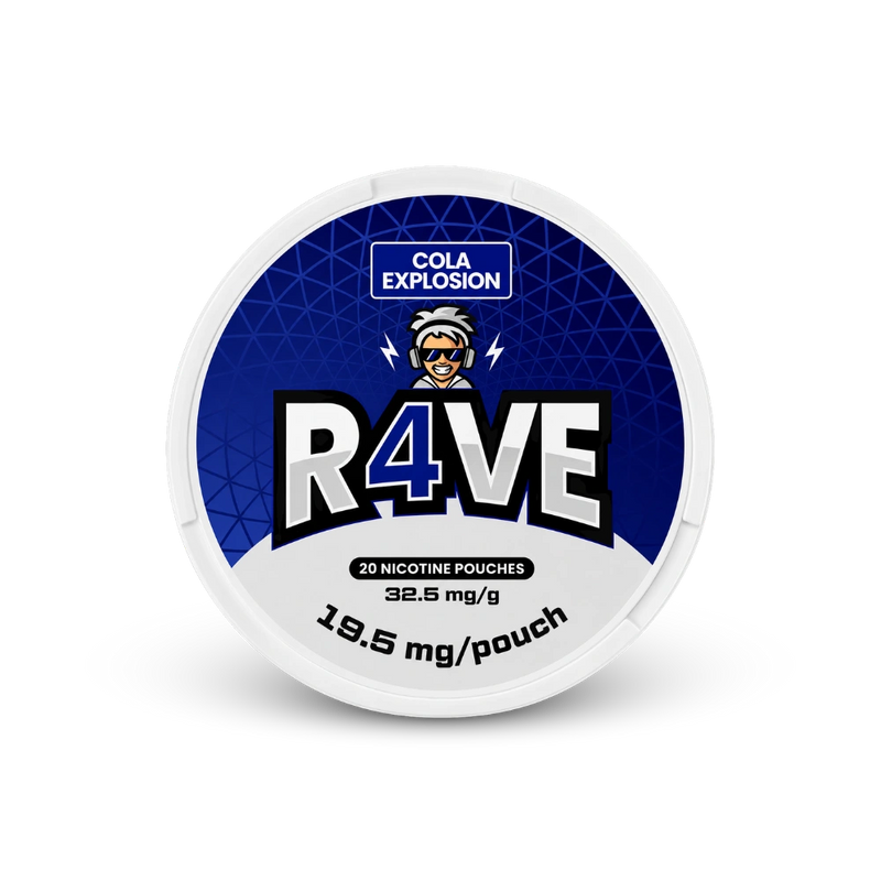 RAVE Cola Explosion 32.5mg – can of nicotine pouches