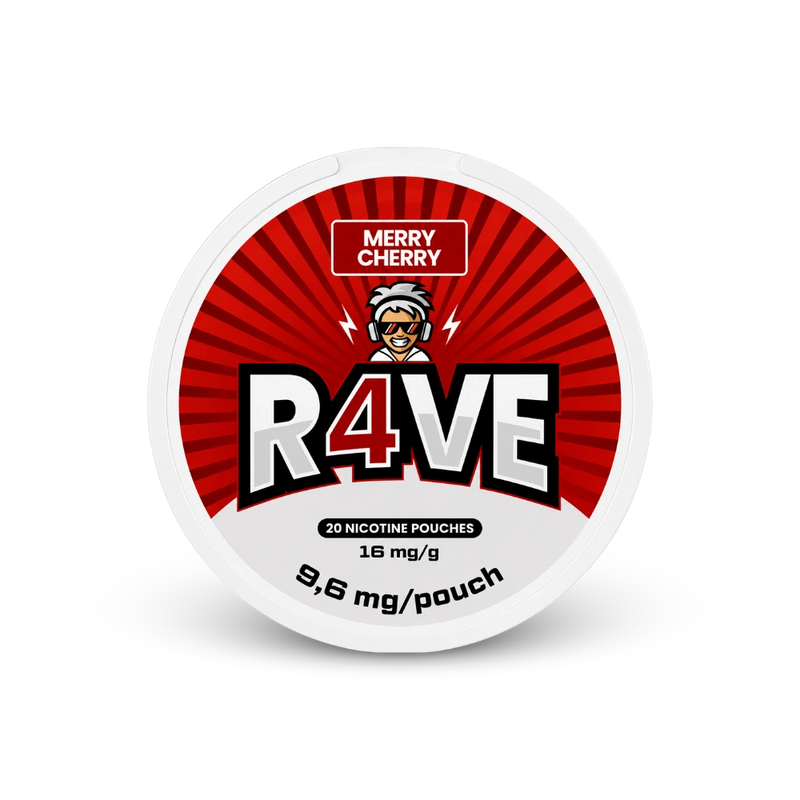 RAVE Merry Cherry 16mg – can of nicotine pouches