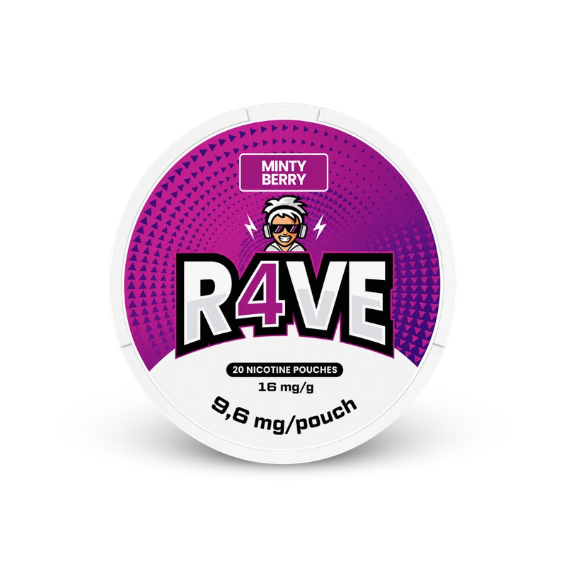 RAVE Minty Berry 16mg – can of nicotine pouches
